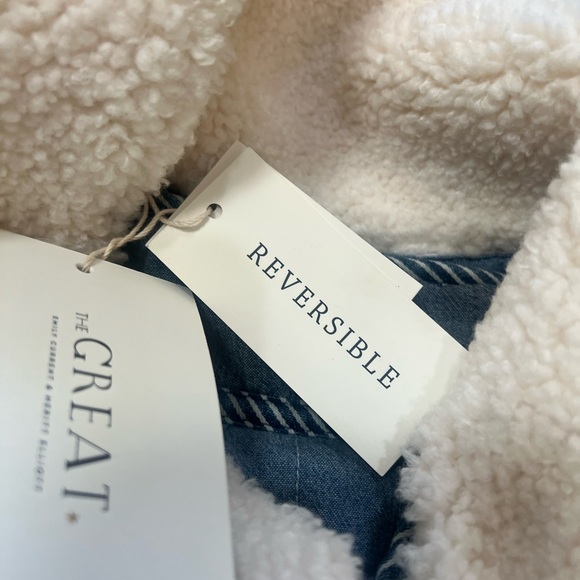 NEW THE GREAT. woodsman reversible coat in sierra wash with cream sherpa size 1 - Picture 10 of 15